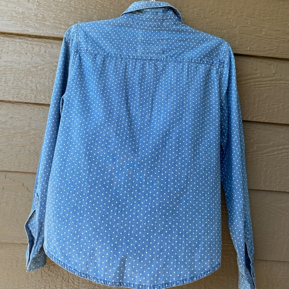 Style & Co Roll Sleeve Tie Front Shirt in Chambray spot print - Picture 2 of 11